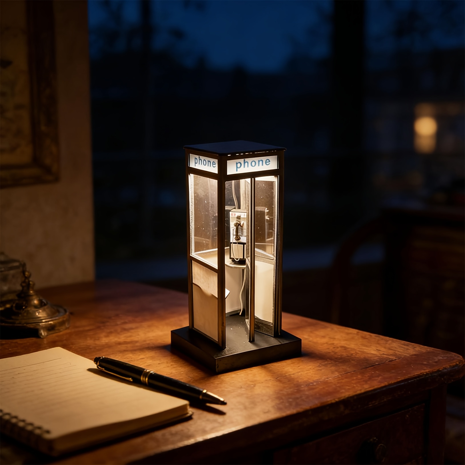 2pcs telephone booth table lamp black lampshade set designed in a vintage telephone booth style bedside night light birthday gift Product details 1