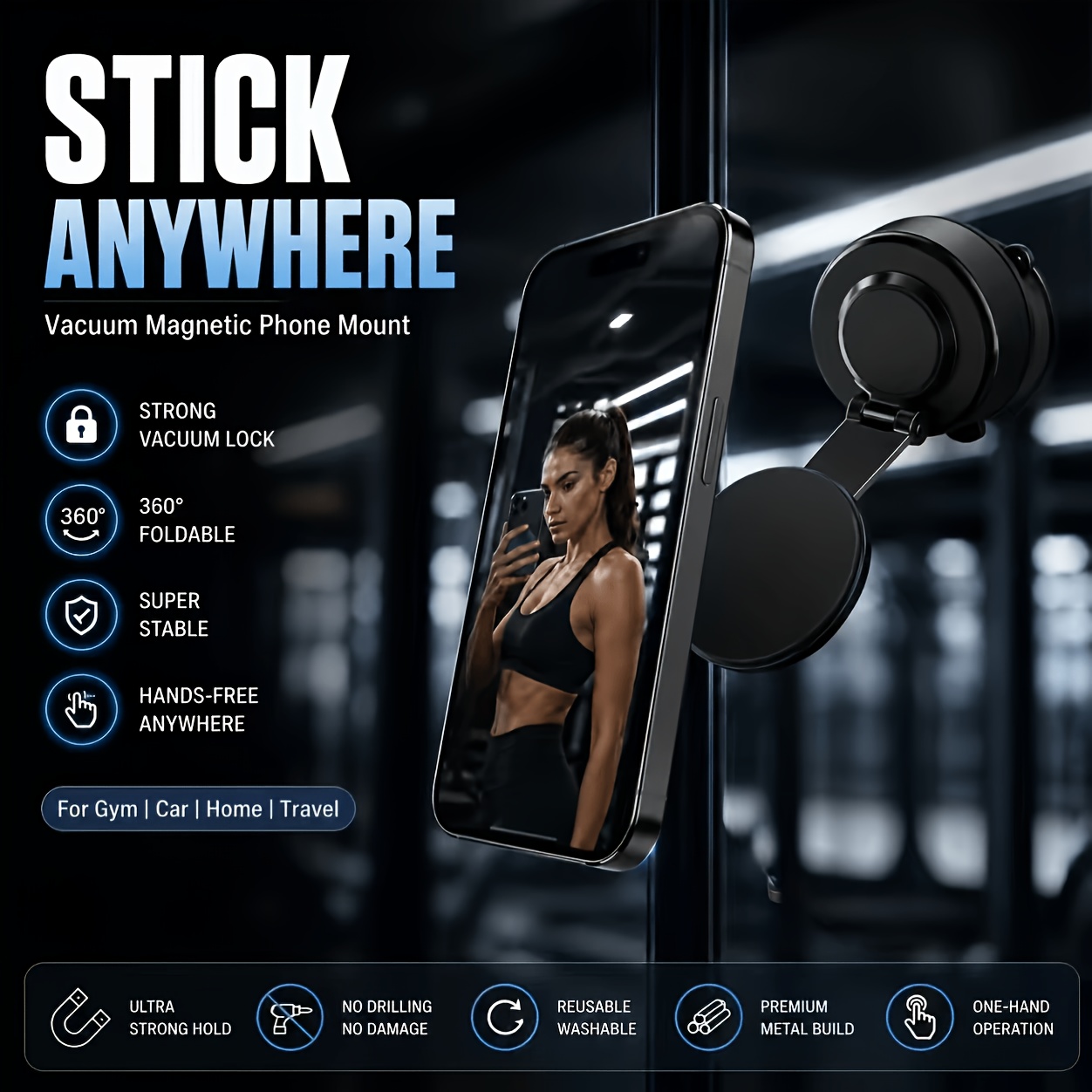 TEMU 360Â° Rotatable Adjustable Car Phone Mount With Vacuum Suction Cup, Suitable For Magsafe Car Phone Mount, Suitable For Iphone Series And Phones