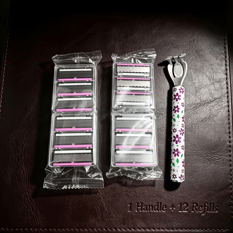 13pcs Petal Razor Set: 1 Handle With 12 Replacement 6-layer Precision . Features 6-layer Ultra-sharp For Shaving, Reducing The Need For Repeated Shaving. For . Compact And Portable