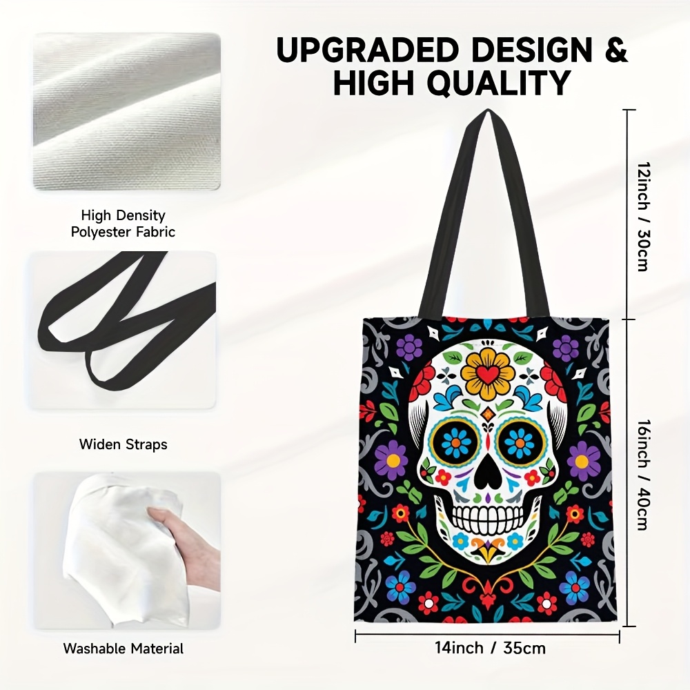 Image of 1pc Elegant Floral Print Canvas Tote Bag | Large Capacity Reusable Grocery Bag For Women, Perfect For Grocery Shopping, Travel, And With Trendy And Practical Design