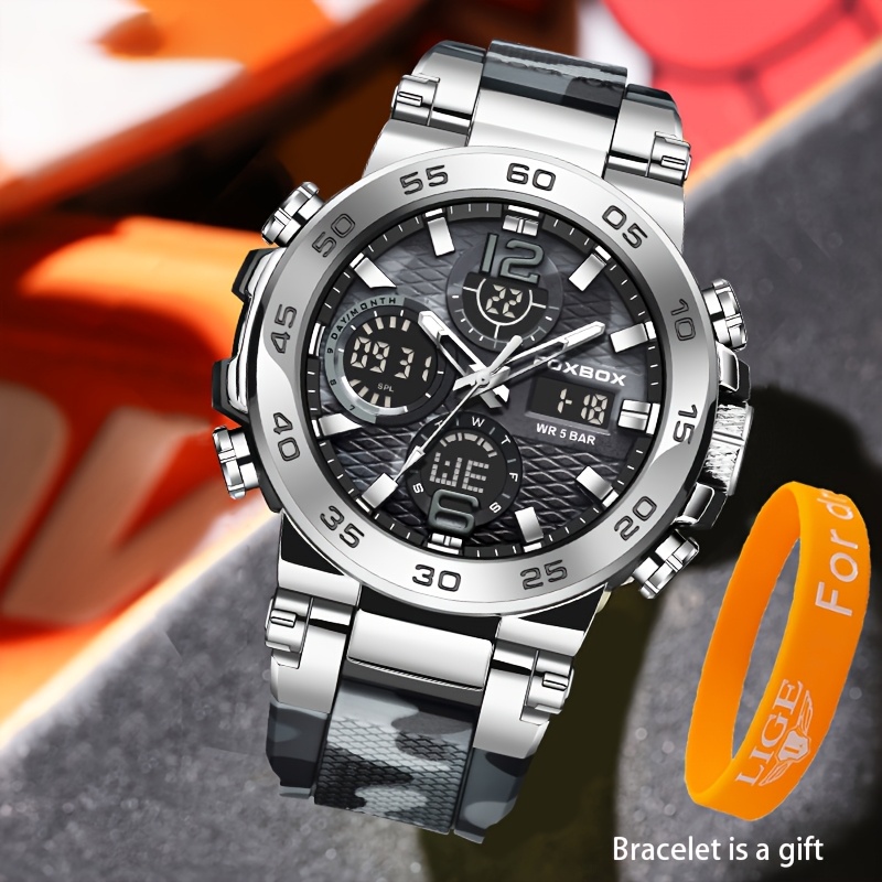FOXBOX Stylish Men's Digital Watch Set, Waterproof Design