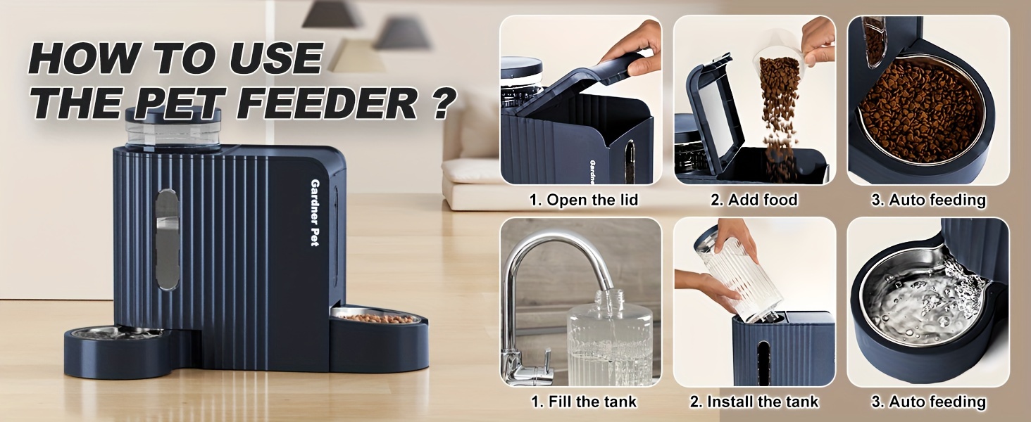 Automatic Gravity Cat Food Feeder And Water Dispenser Stainless Steel Two-in-One Set Large Capacity Dispenser for Pets Dogs, Puppies, Kittens