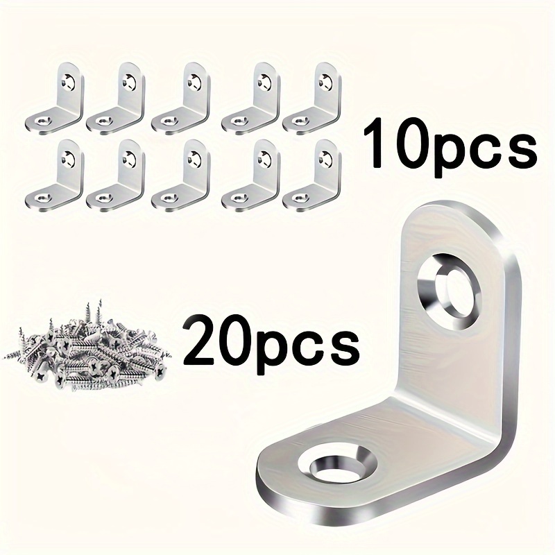Of 30, 10 L-shaped Angle Brackets With 20 Wardrobe Screws, Heavy Duty L-shaped Bracket Set (with Screws) - Perfect For Wooden Furniture, Chairs And Tables, Home Furnishings