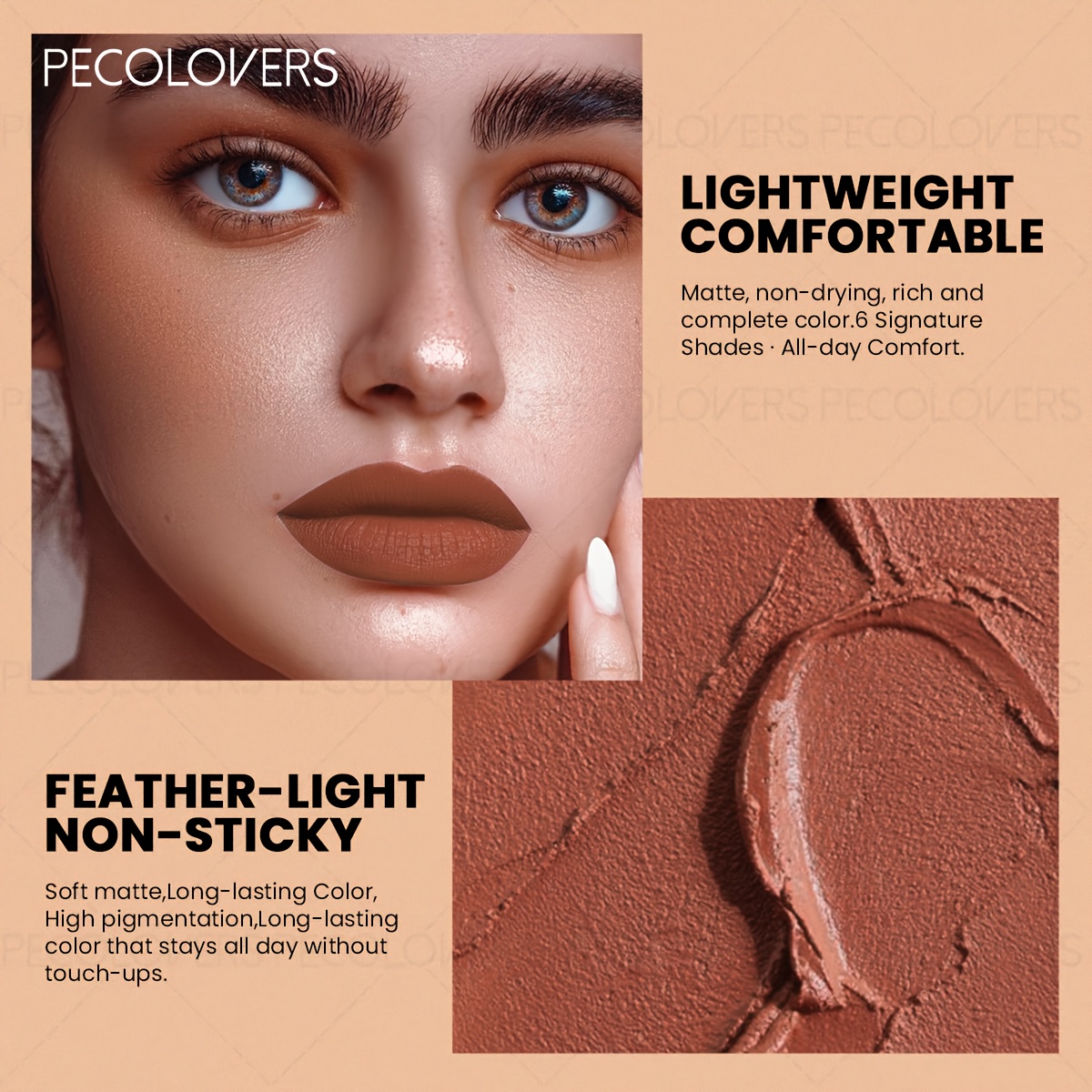 6pcs PECOLOVERS Brown Lipstick Set, Non-Drying