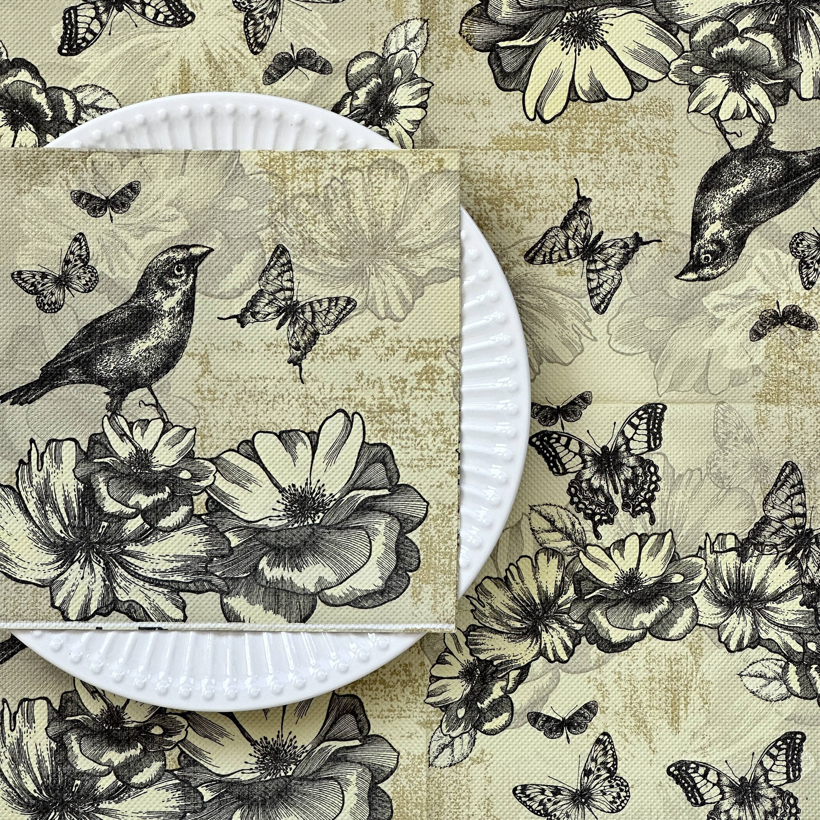 

20pcs/pack, Disposable Vintage Flower Bird Butterfly Printed Napkins 13x13 Inch, For Decoupage Crafting, Party Supplies, Holiday Decor, Wedding Supplies,