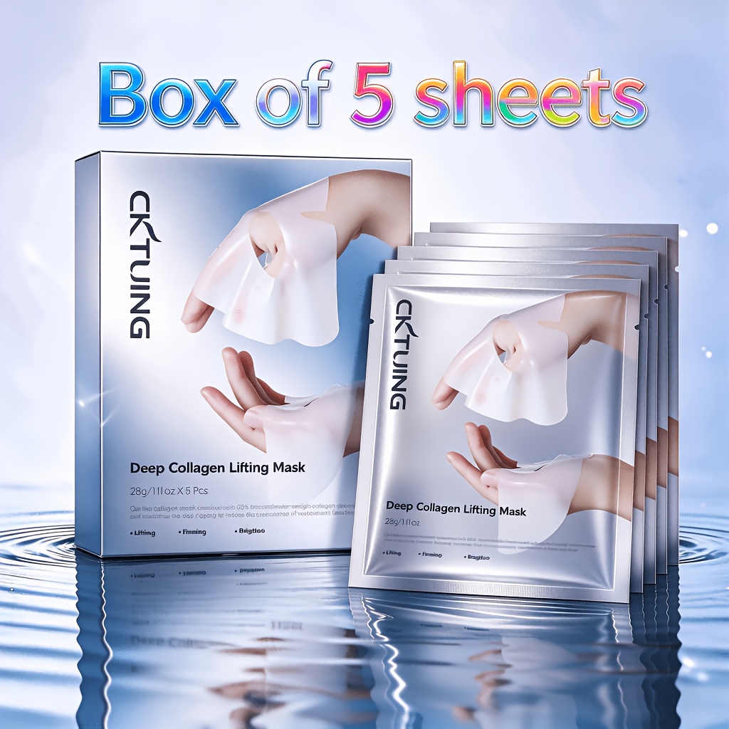 Image of 5pcs Deep Collagen Skincare Lifting Masks - Hydrating & Firming, Alcohol-free, Hypoallergenic For All Light Beige Types, Fragrance-free, Transparent & | , Wrinkle Patches - Smoothing Care