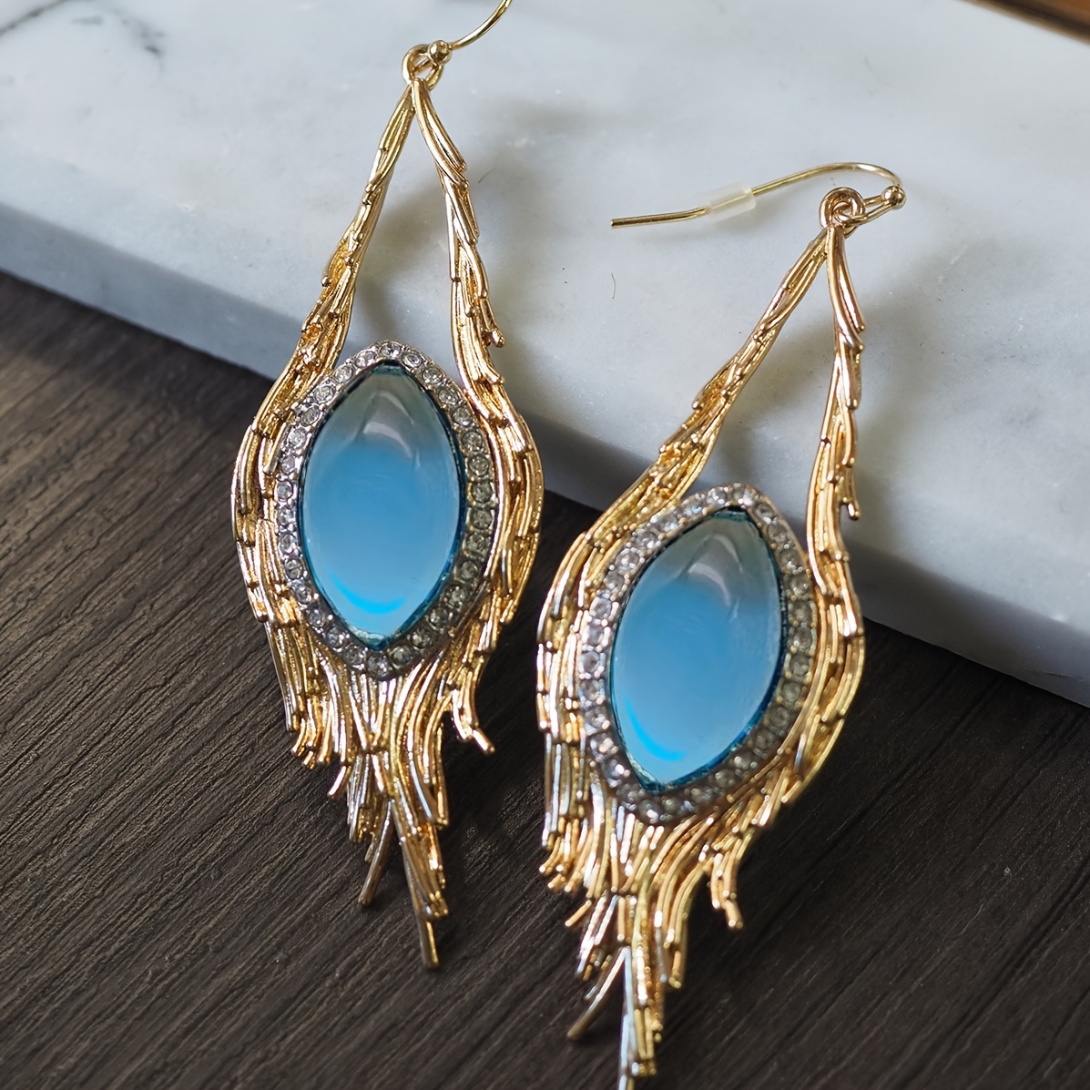 18K Gold Plated Dangle Earrings with Rhinestone Accents