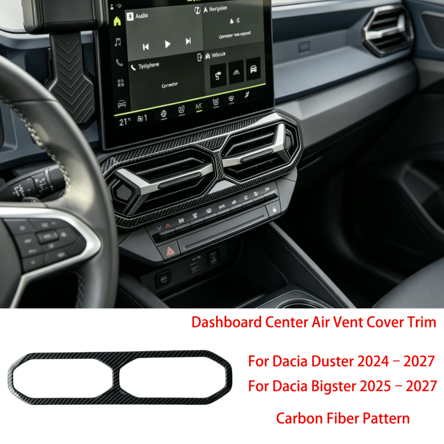 TEMU Carbon Fiber Abs Center Air Vent Trim Cover For Duster 2024-2027/for 2025-2027, Dashboard Instrument Panel Interior Decor Styling Accessories,