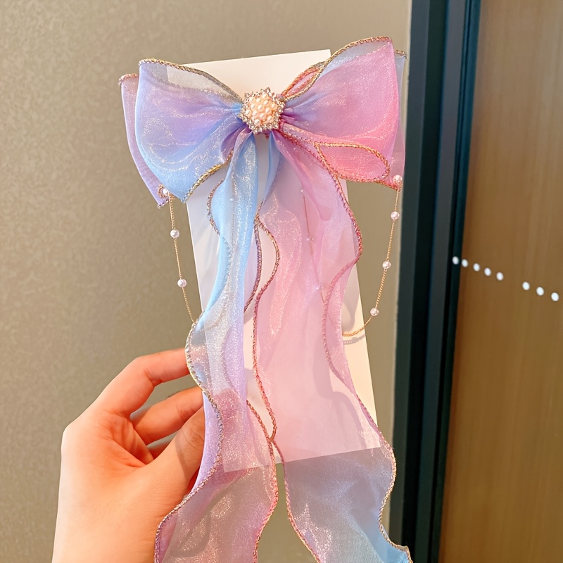 Image of Pearl Hair Clip, Princess Braided Ponytail Fringe Ribbon Hairpin, Hairband For ' Hair Decoration