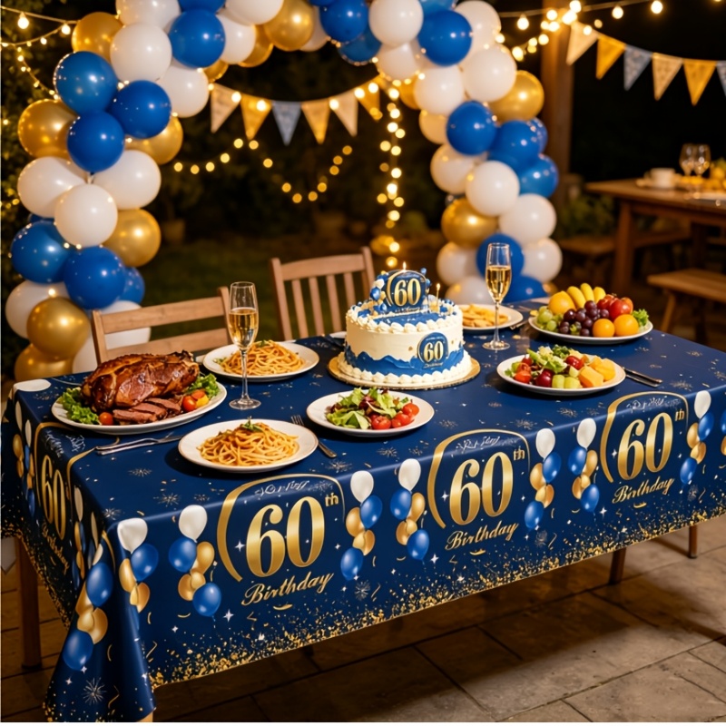 TEMU 1 nappe rectangulaire en plastique bleu marine pour fête de 60e anniversaire, pour les décorations de fête