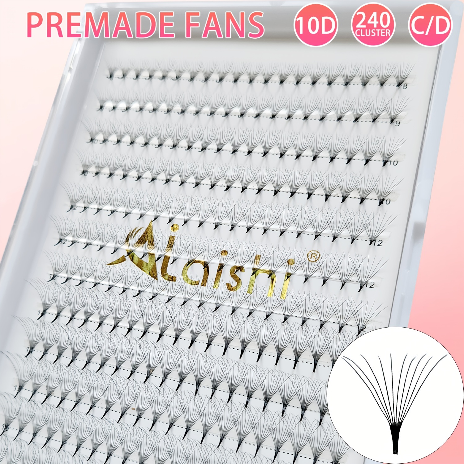 

240pcs Ailaishi Premade Fan Eyelash Extensions - 10d , C/d Curling, 8-16mm Lengths For Volume & Eye , For Weddings, Parties &