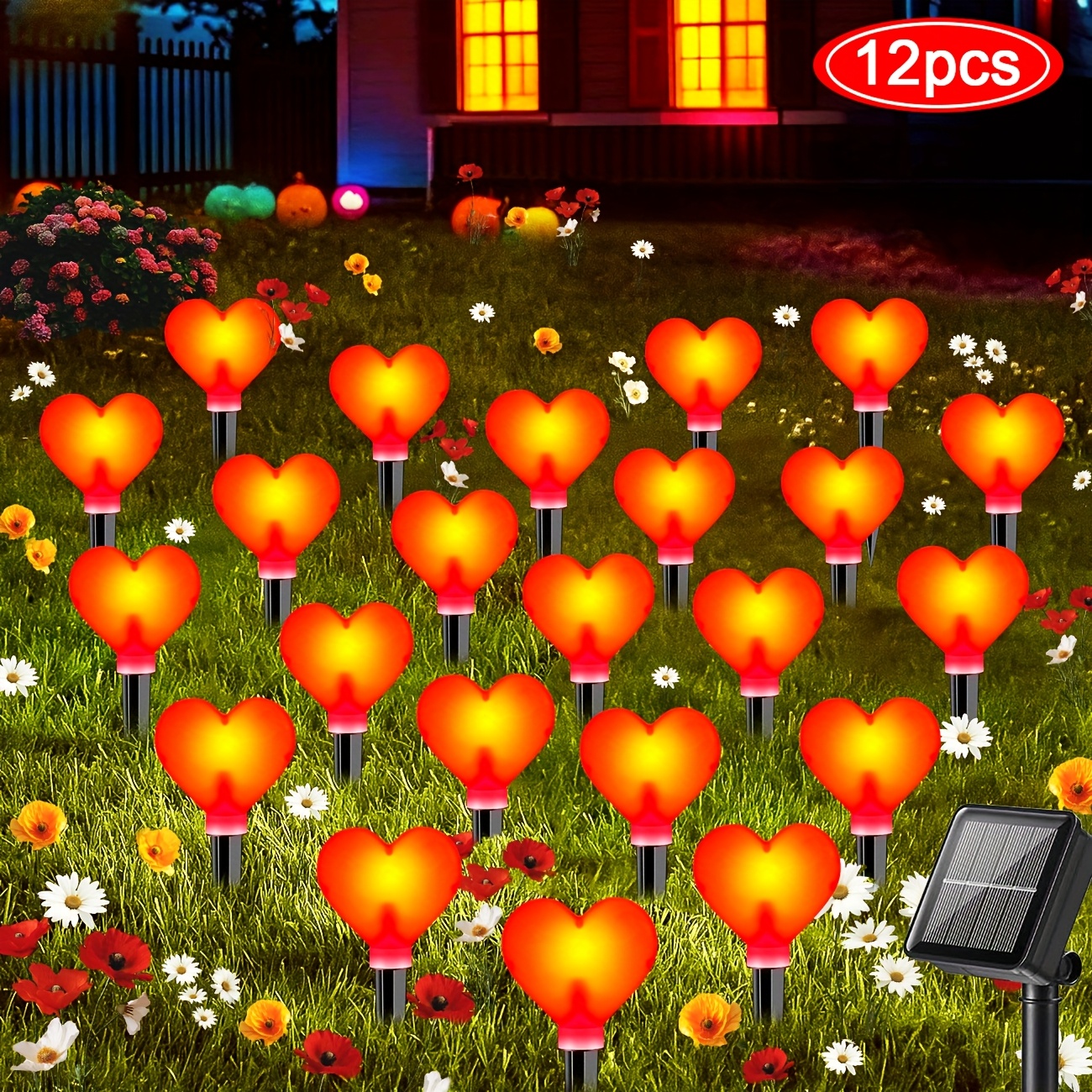 

12pcs Red Heart Solar Outdoor Lights Valentines Day Decorations, Solar Heart Stake Lights With 8 , For Outdoor Garden Lawn Yard Decorations