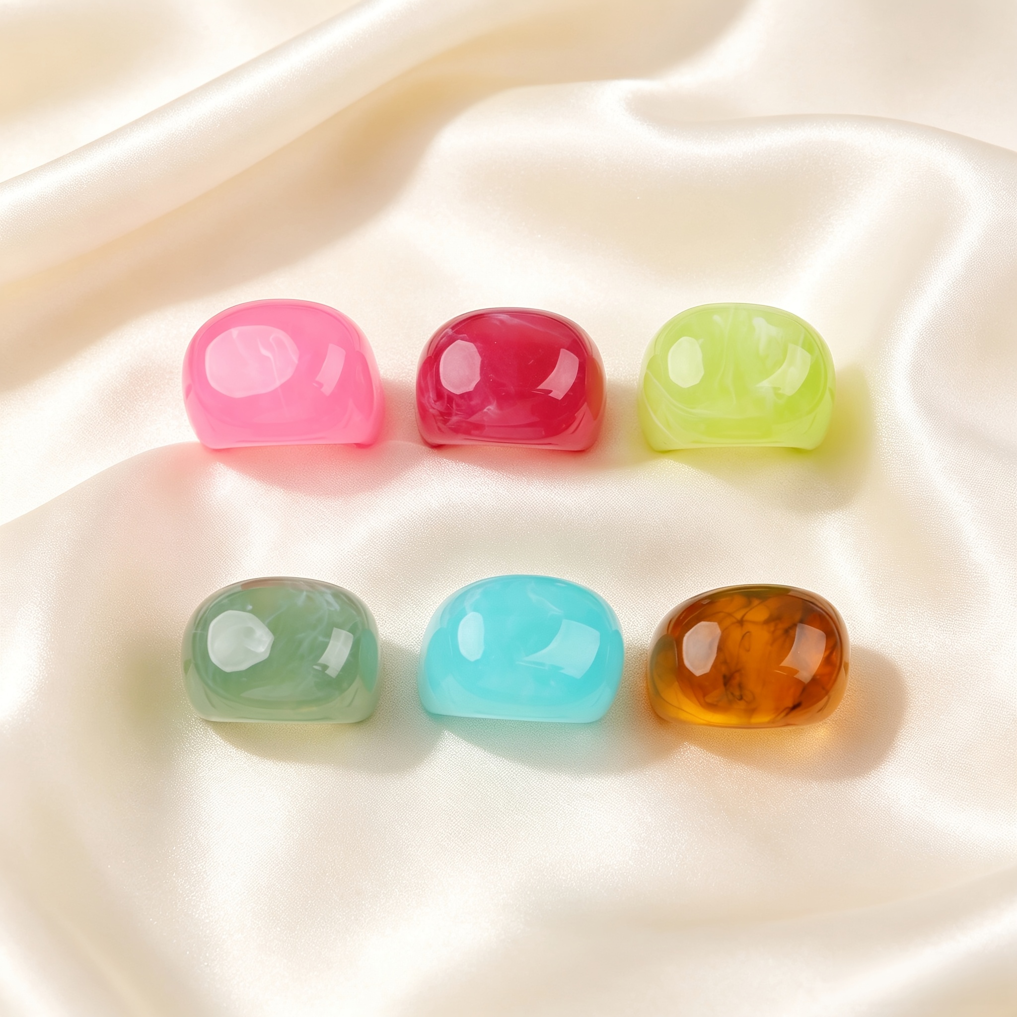 6pcs Adorable Smudged Resin Stackable Rings Set