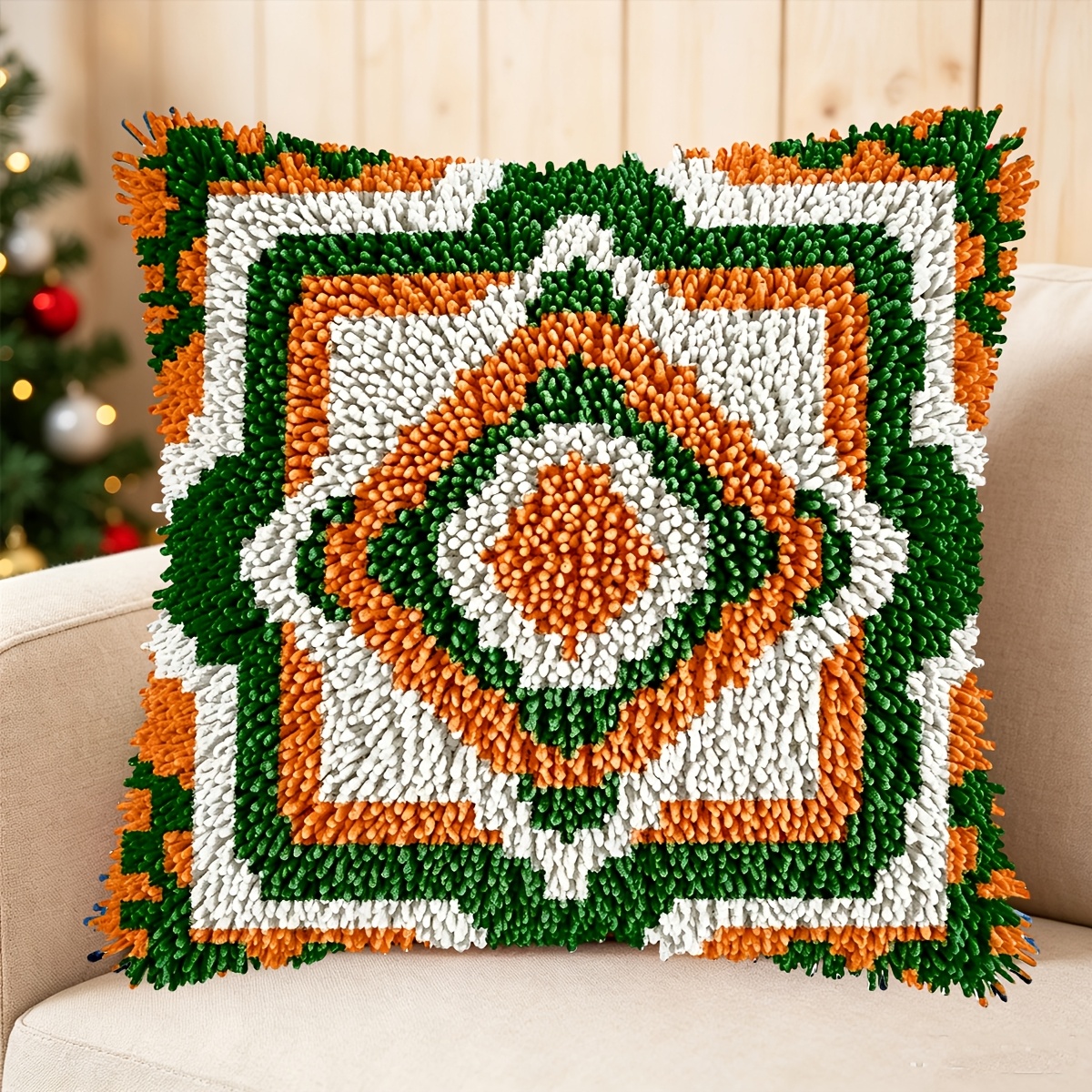 Latch Hook Kit Pillow Plant, Bohemian Style Printed Pattern