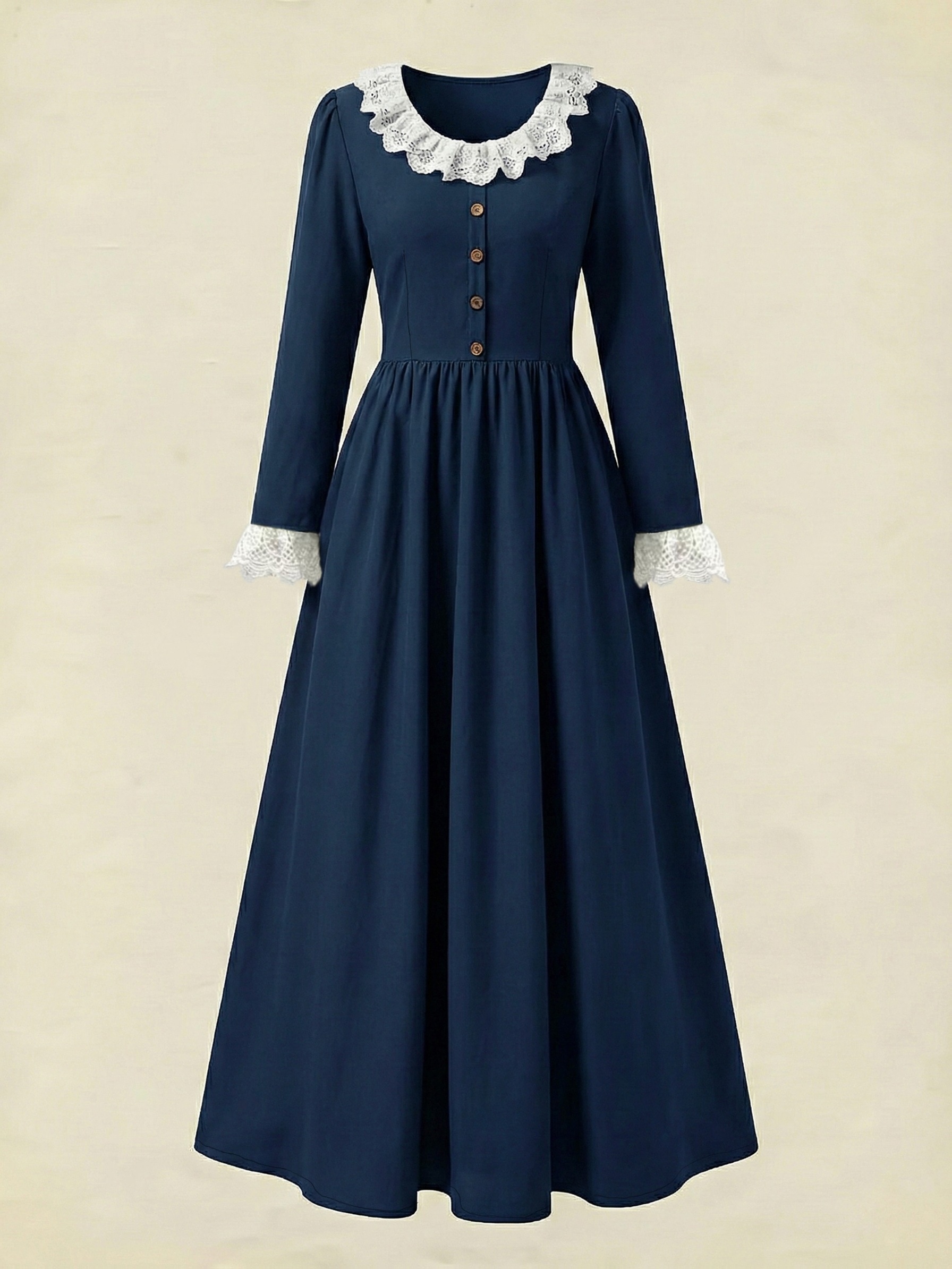 vintage dress white lace trim long sleeve - Temu