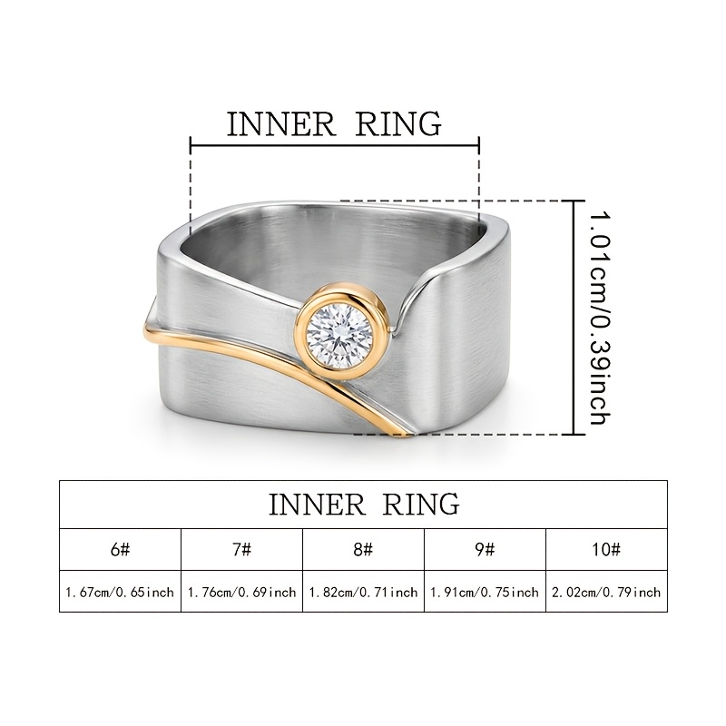 TEMU Bague Statement 1 pièce pour femme, bande large géométrique minimaliste et tendance, avec incrustation de synthétique ronde, bague en cuivre ,