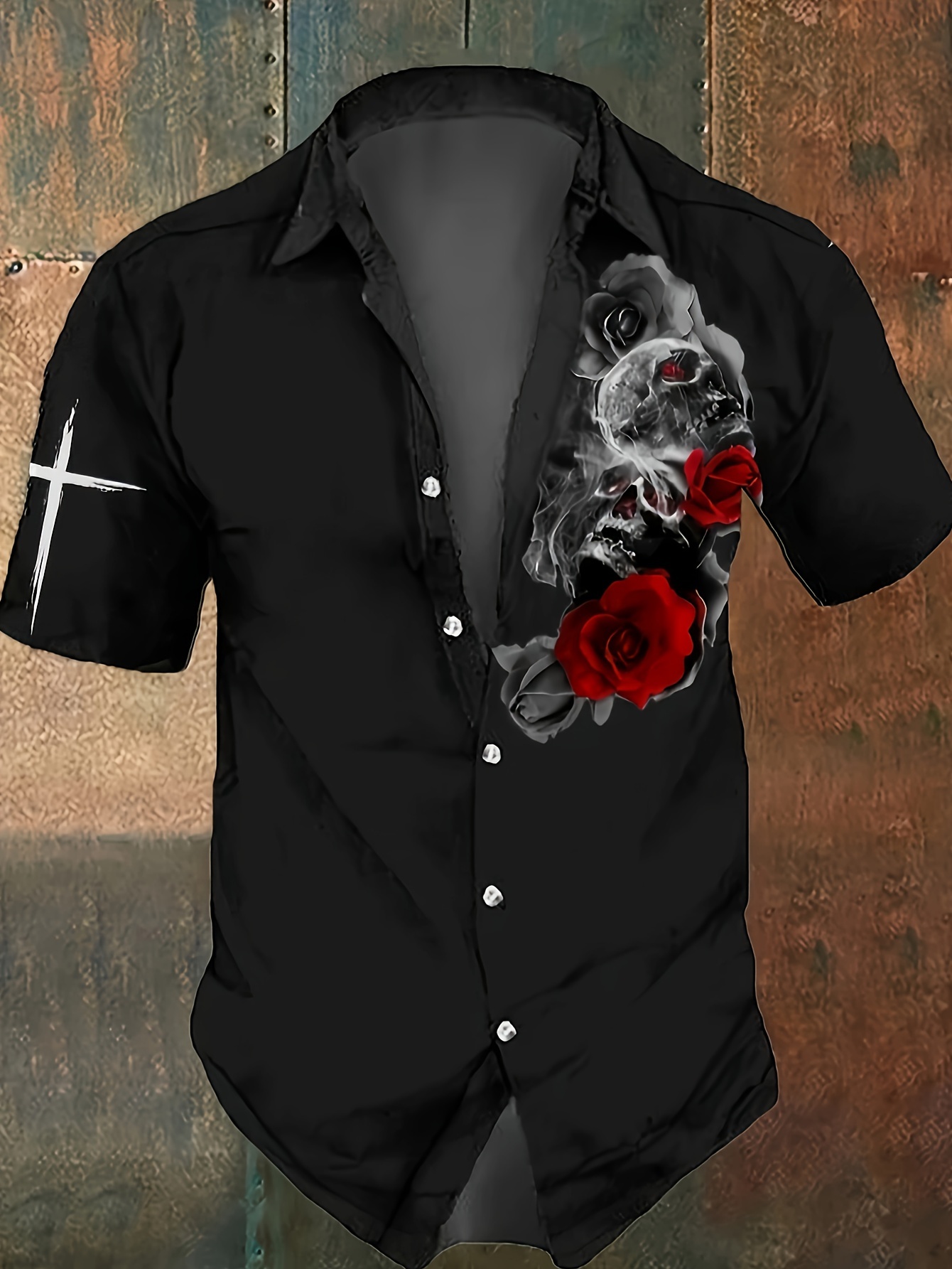 black dress shirt with red roses Black Dress Shirt With Roses Men's LS Floral Shirt English Rose In Black By  Rock Roll