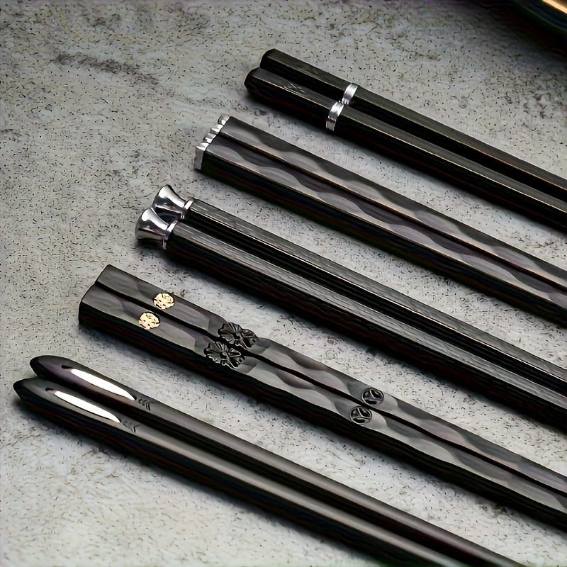 TEMU 5 Pairs Reusable Metal Chopsticks Set, Dishwasher Safe 9.5 Inch Fiberglass Chopsticks Gift Set Anti-slip Black+silvery, Perfect Gift For , Commercial Use