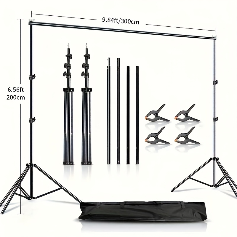 TEMU Support de fond de 2,8x3m, 2x3m, 2x2m H x l, réglable, en fer, robuste pour fond de photographie avec 4 pinces de fond, convient pour la