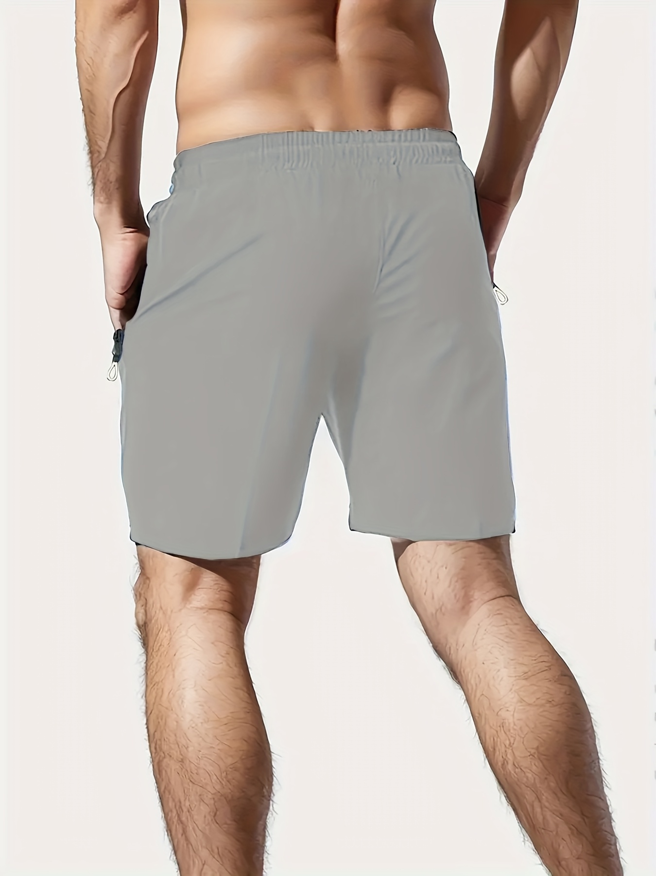 Men's Solid Quick Drying Shorts, Casual Slightly Stretch Elastic Waist Drawstring Shorts For Summer Gym Workout Training
