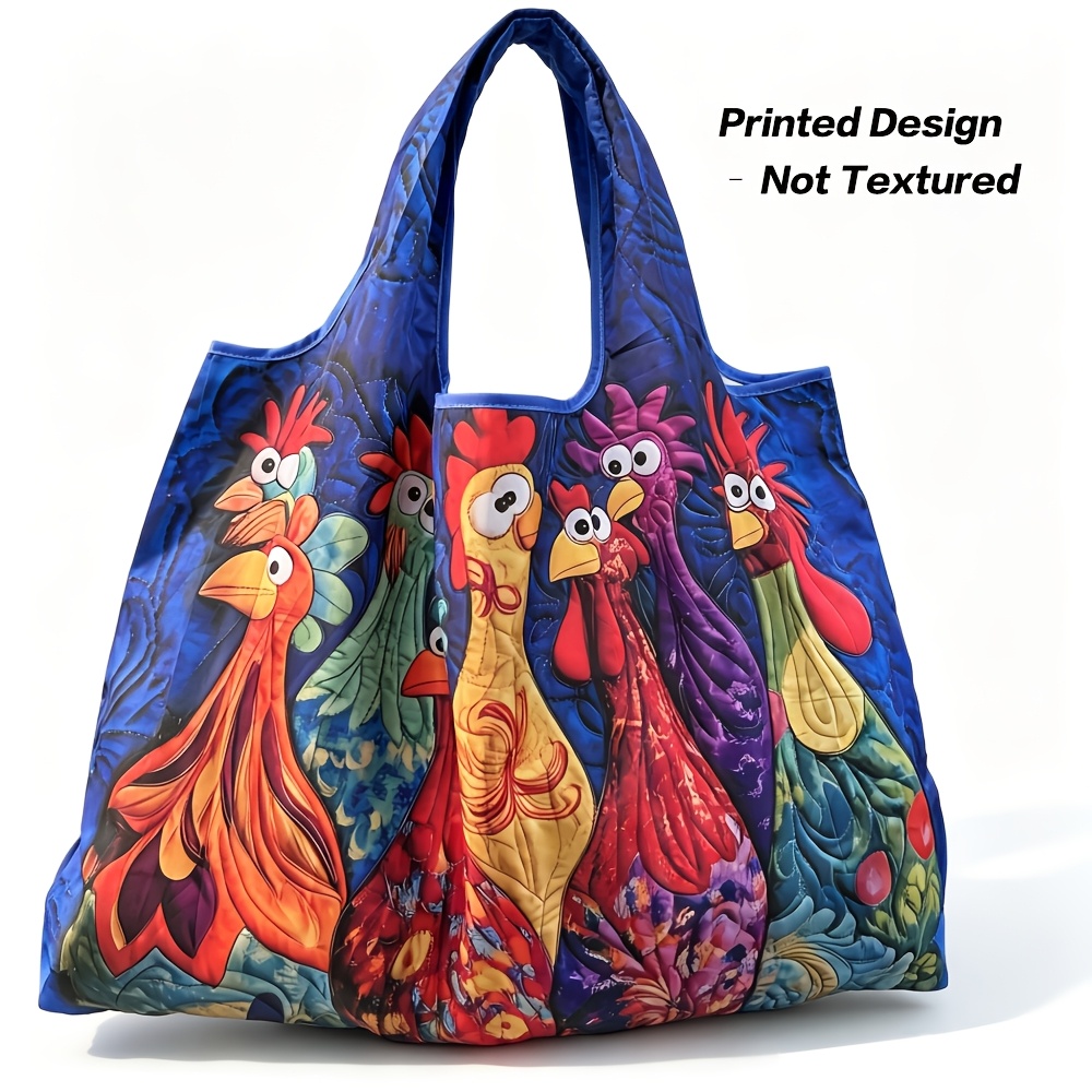 TEMU 2d Flat Printing, No Texture, Women's Tote Bag, Shoulder Bag, Large Handbag, Soft Nylon Fabric Bag, Suitable For Supermarket Shopping, Grocery