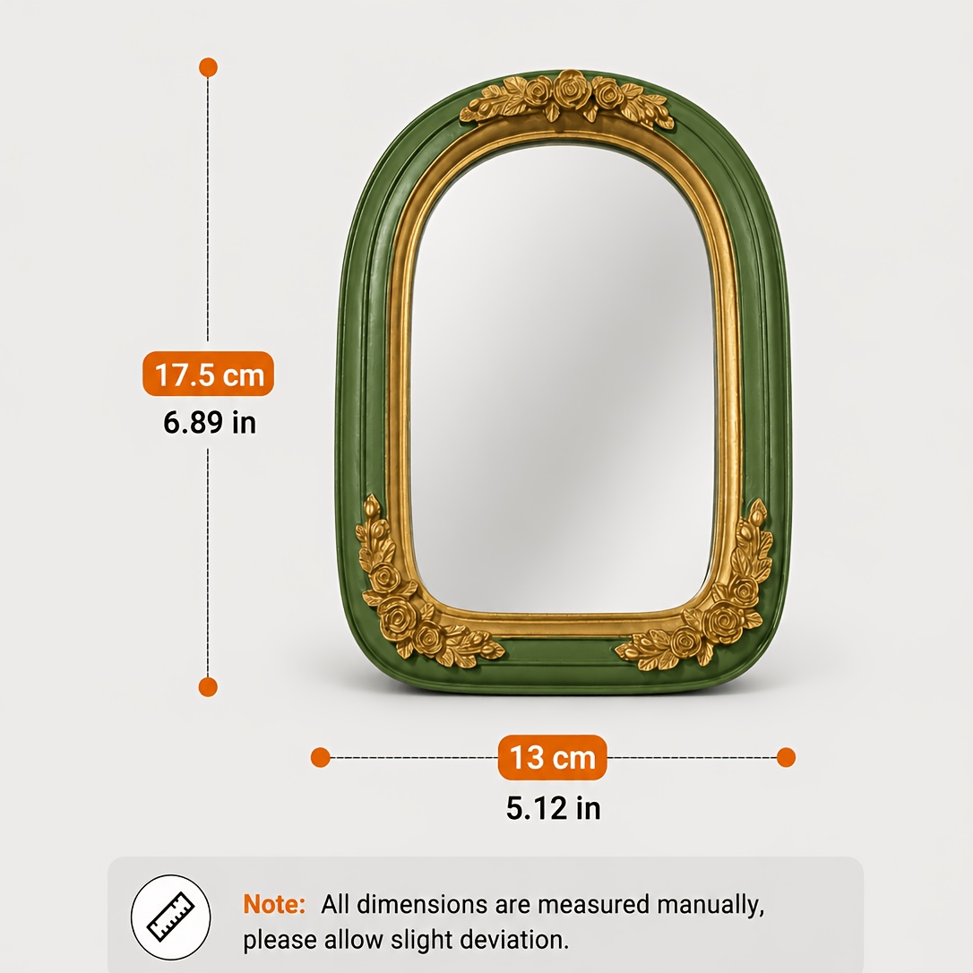 TEMU 1pc European Vintage Green Princess Carved Retro Mirror - Single-sided Resin Table Mirror Suitable For Desktop, Dresser, Vanity, Bathroom Decor,