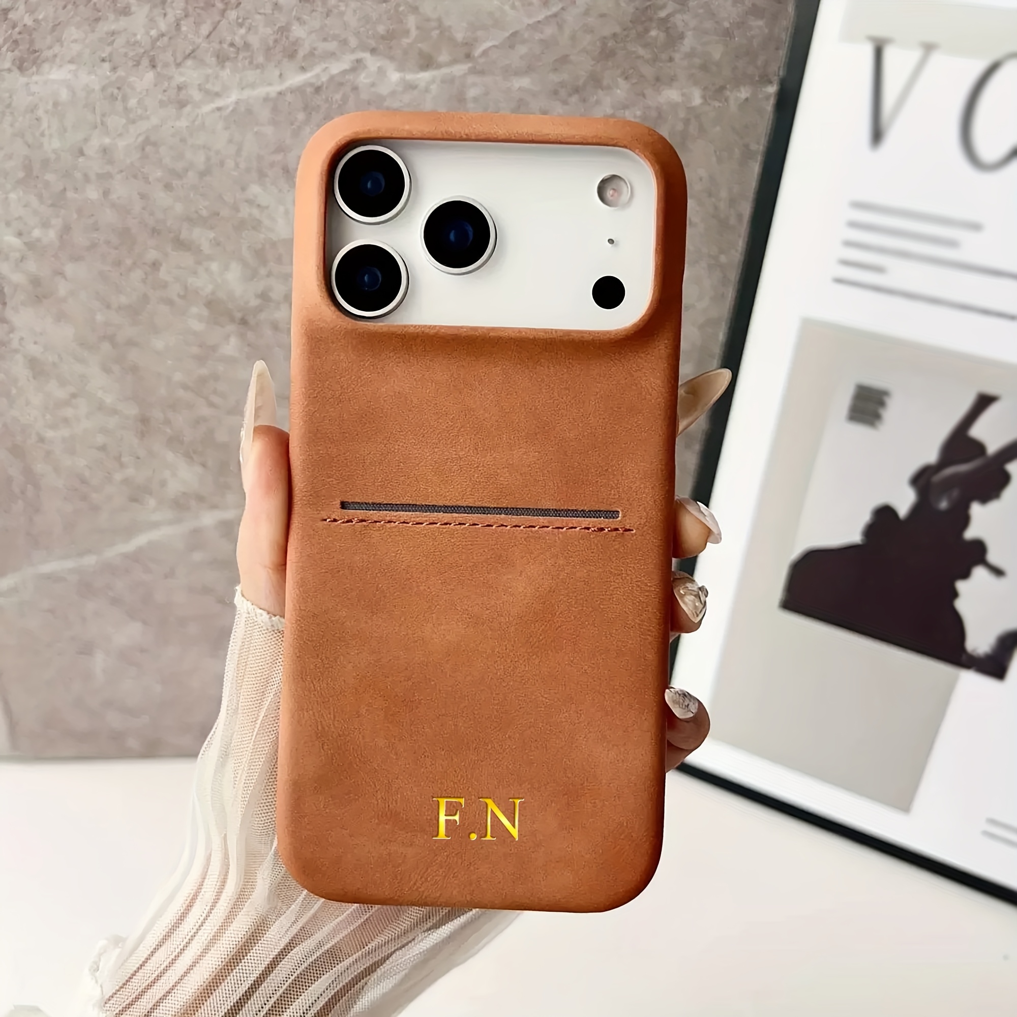 TEMU Phone Case: Luxury Personalized Vintage Style Synthetic Leather Insertable Card Phone Case Compatible With Iphone 17 16 15 14 13 Pro Max 17 Air
