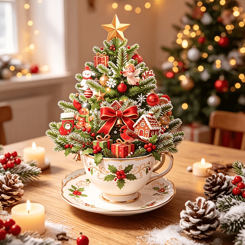 TEMU 3d Pop-up Christmas Tree Greeting Card, Handmade Paper With Envelope, Blank Inside, Christmas Desktop Decoration, Christmas Gift For , New Year