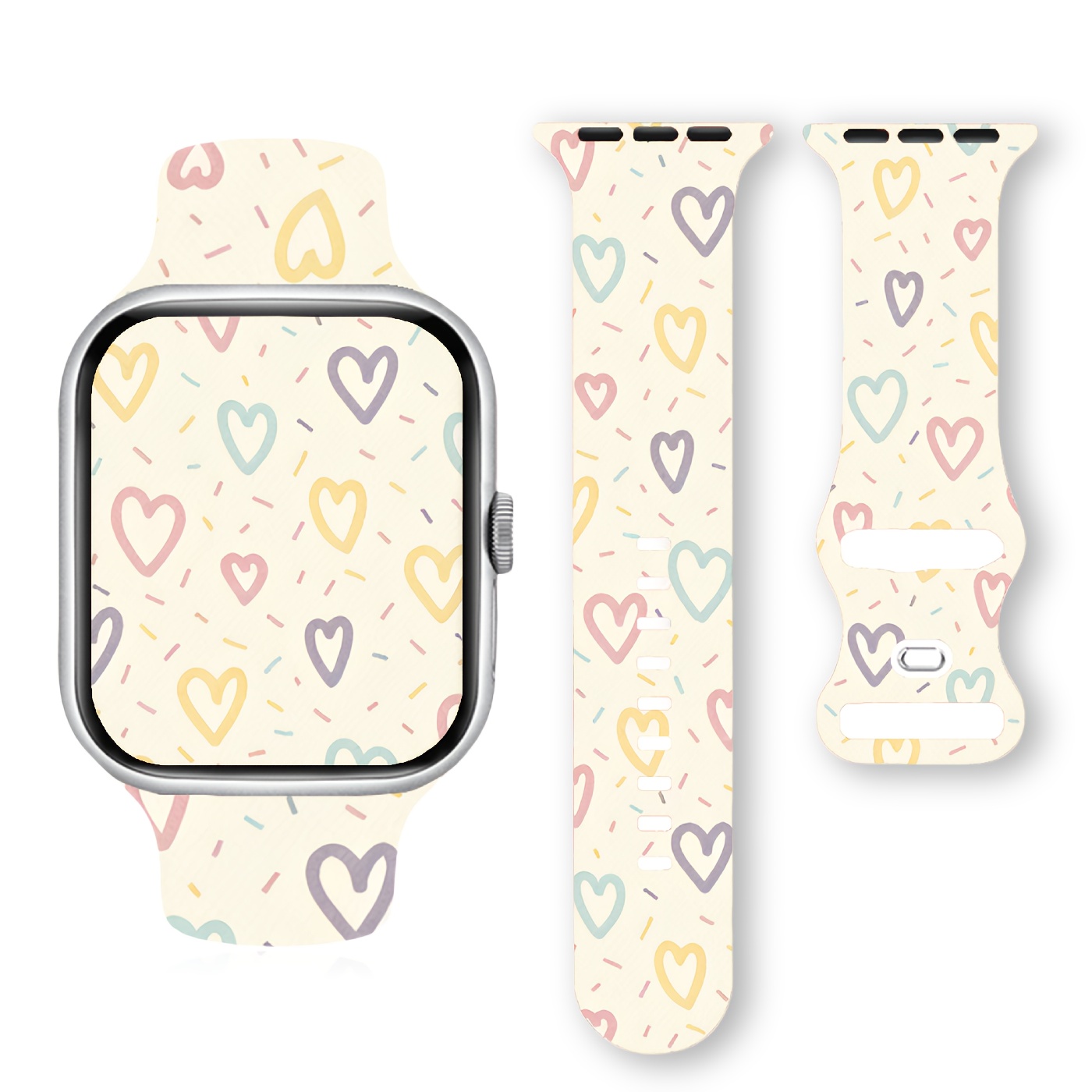 

Valentine's Day Heart-themed Silicone Watch Band For Apple Iwatch - Soft, Comfortable, Fits -7/se, Sizes 38-49mm - , Ideal Gift, Adjustable Watchband| Design| Clasp