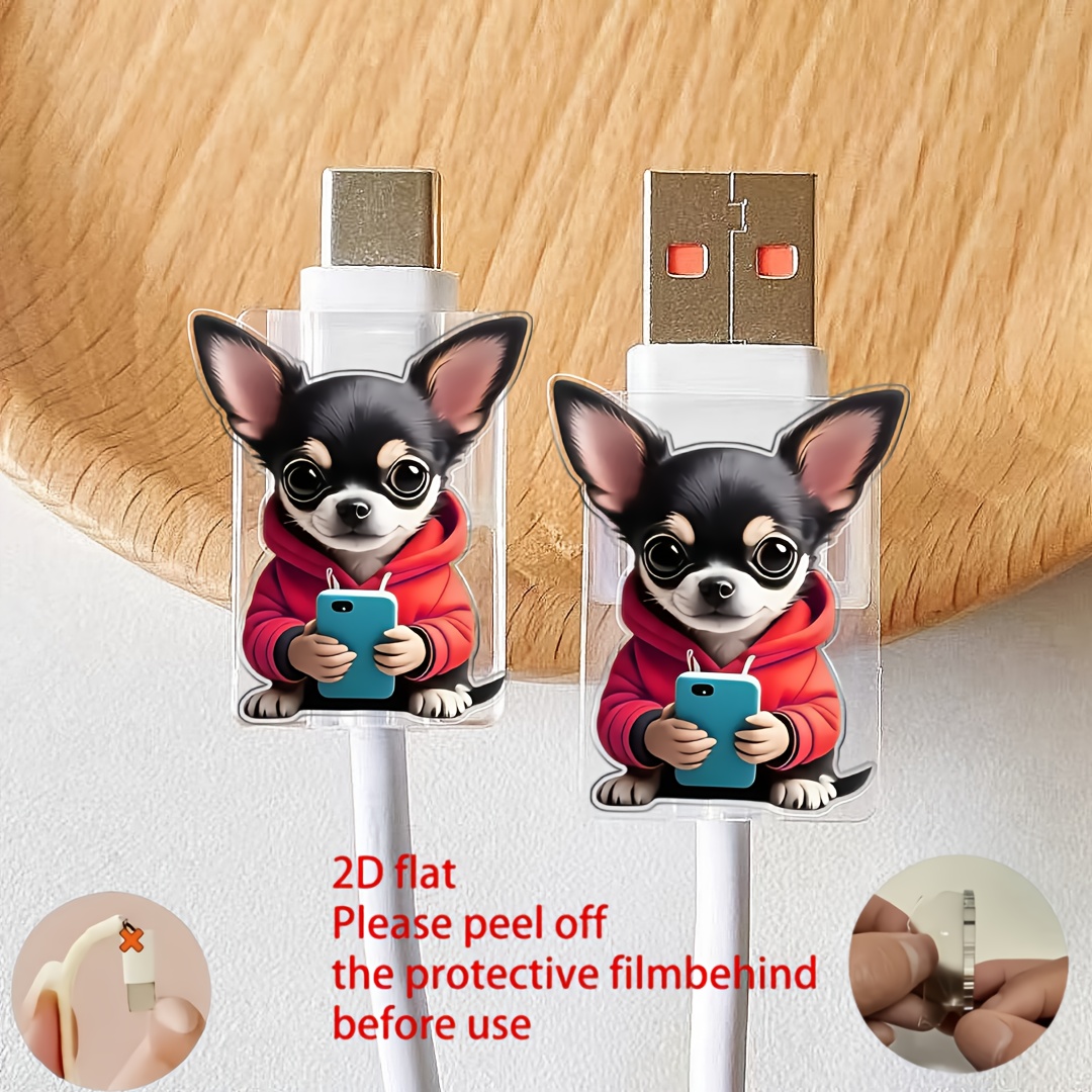 TEMU 2 Pezzi Cute Chihuahua (Chihuahua) Custodie Protettive per Caricatore Telefonico - Manicotto in Plastica Resistente per Cavo Type-C e Copertura