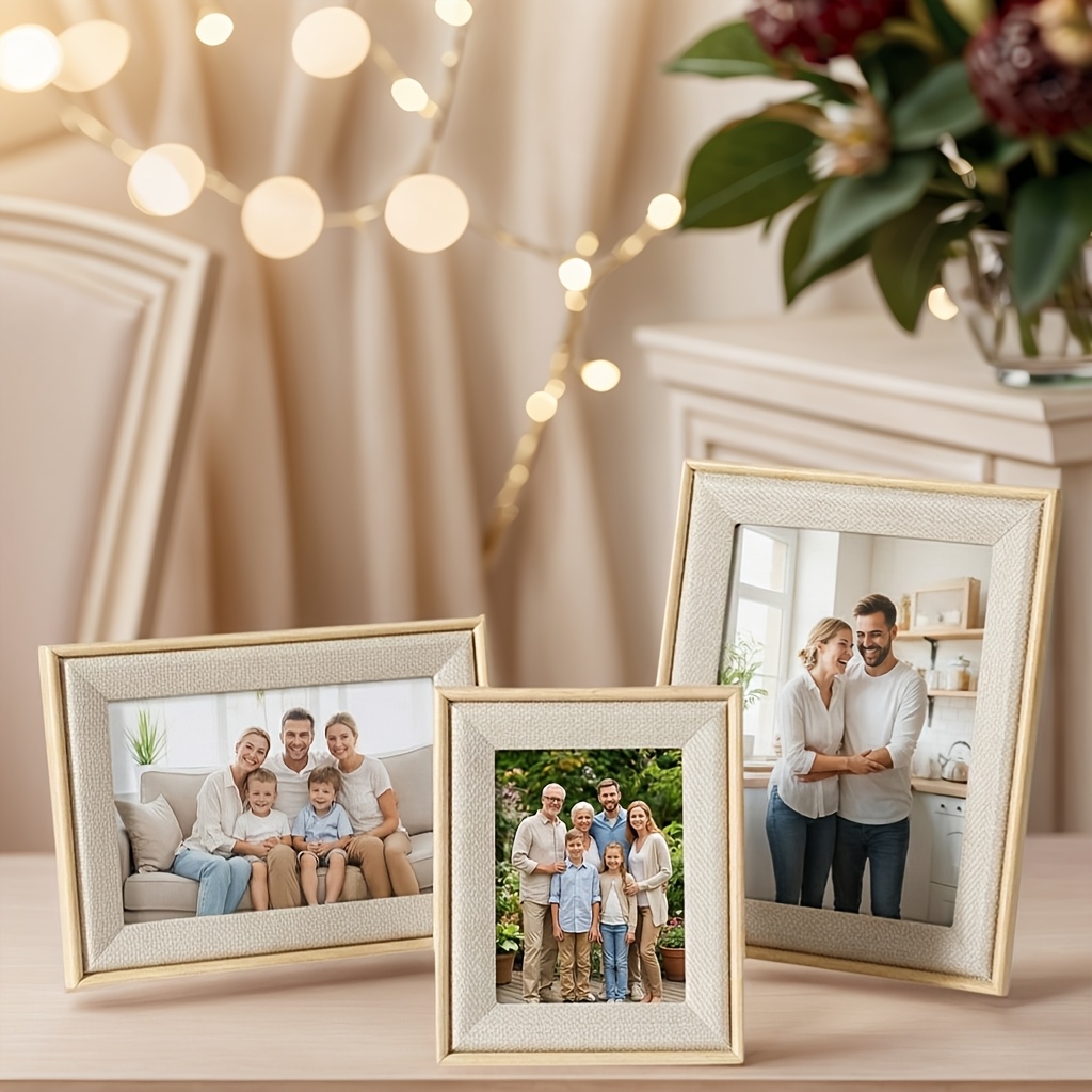 TEMU 3pcs Wood Photo Frames Set, 5/6/7 Inch Rustic Farmhouse Frames With Linen Border, Vertical/horizontal Tabletop And Wall Display, Decor For