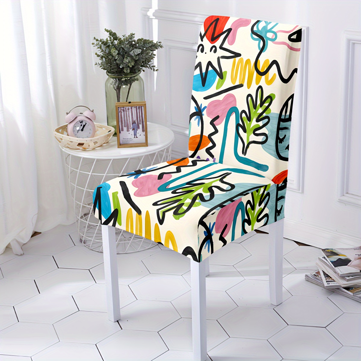 

Open, 4/6pcs Hand-painted Oil Painting Pattern Chair Cover, Dining Chair Cover, Furniture Protection Cover, Used For Restaurant, Living Room, Office And Home Decoration