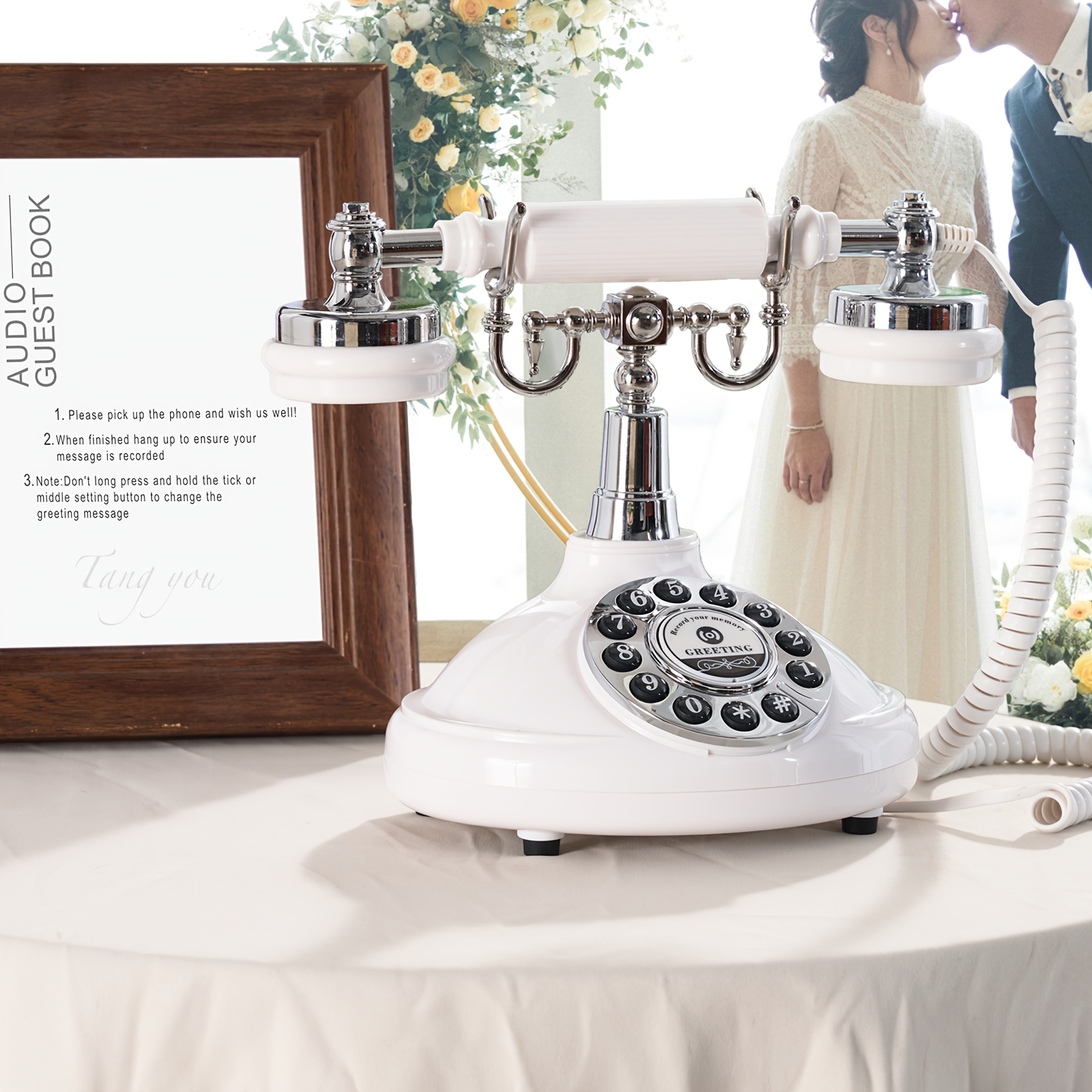 TEMU 1pc Audio Guestbook Telephone, Wedding Phone Leave Message For Party Gathering, Audio Message Book Recording Wedding Phone Audio Record Phone/