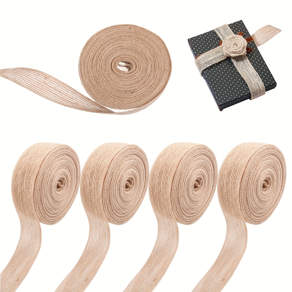 5 Rolls Natural Jute Ribbon - Extra Long 10m/10.94 Yards per Roll, Extra Wide 2cm/0.8in Wide, Extra Thick Coarse Hemp Fabric Ribbon for Gift Wrapping, Wedding Decorations, Christmas, Crafts, Bows, Home Decor - Rustic Brown Jute with   & Brown Tones - Durable & Sturdy for DIY, Party, and Everyday Use - Ideal for Bulk Crafting Projects - Natural Coarse Hemp Material for Rustic Aesthetic, Ribbon Ribbons for Sewing, Personalised Ribbon, Ribbon Rolls,