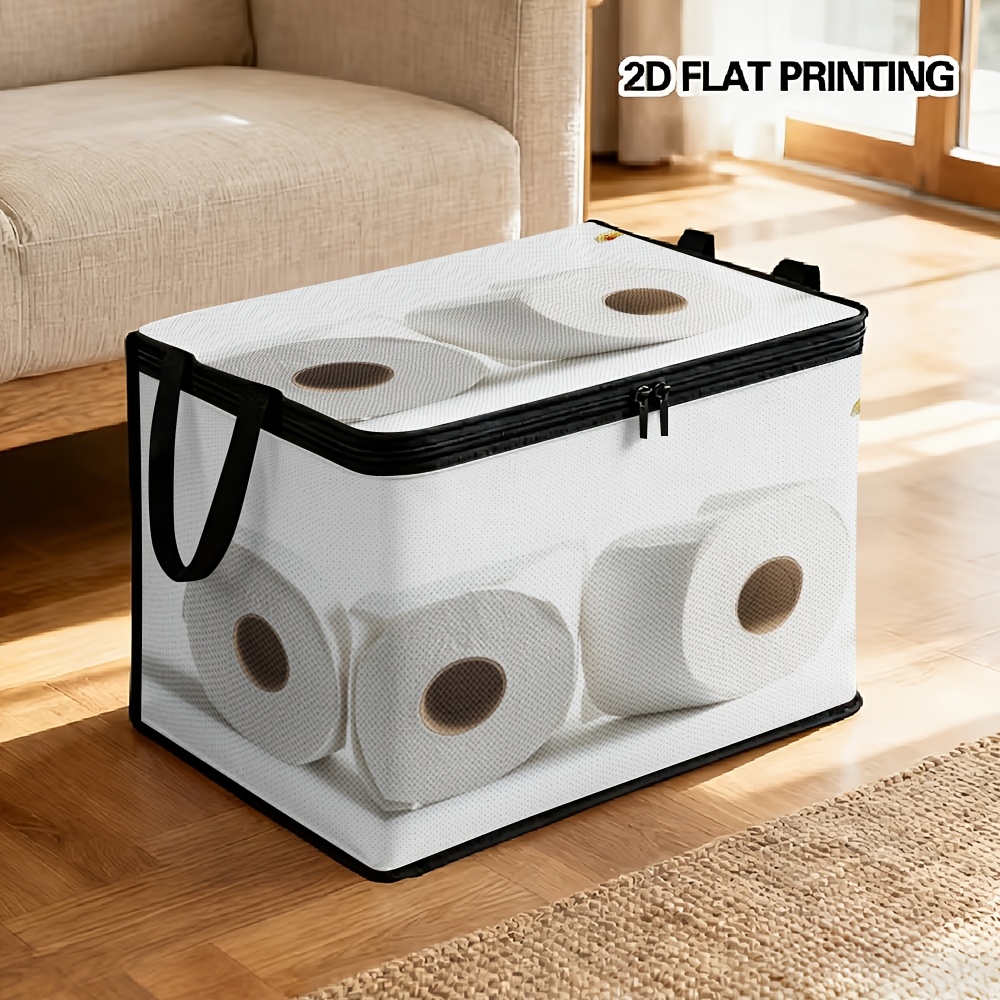 TEMU A Single Unit Of A Two-dimensional Printed Storage Basket Showcasing A Seagull Perched Of Toilet Paper, Perfect For Use As A Collapsible