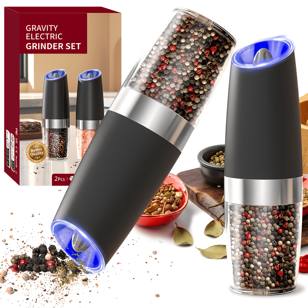 TEMU 2pcs Electric Salt And Pepper Grinder Set. Automatic Salt And Pepper Grinder With Led Light, Battery-powered, Adjustable For Coarseness, Large