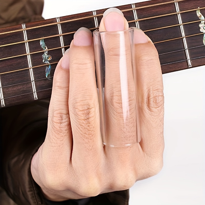 1 X Guitar Glass Or Stainless Steel Slide Stick, Guitar Finger Ring, Clear Finger Sleeve, Glass Material Bakelite Guitar Skateboard Finger Sleeve.