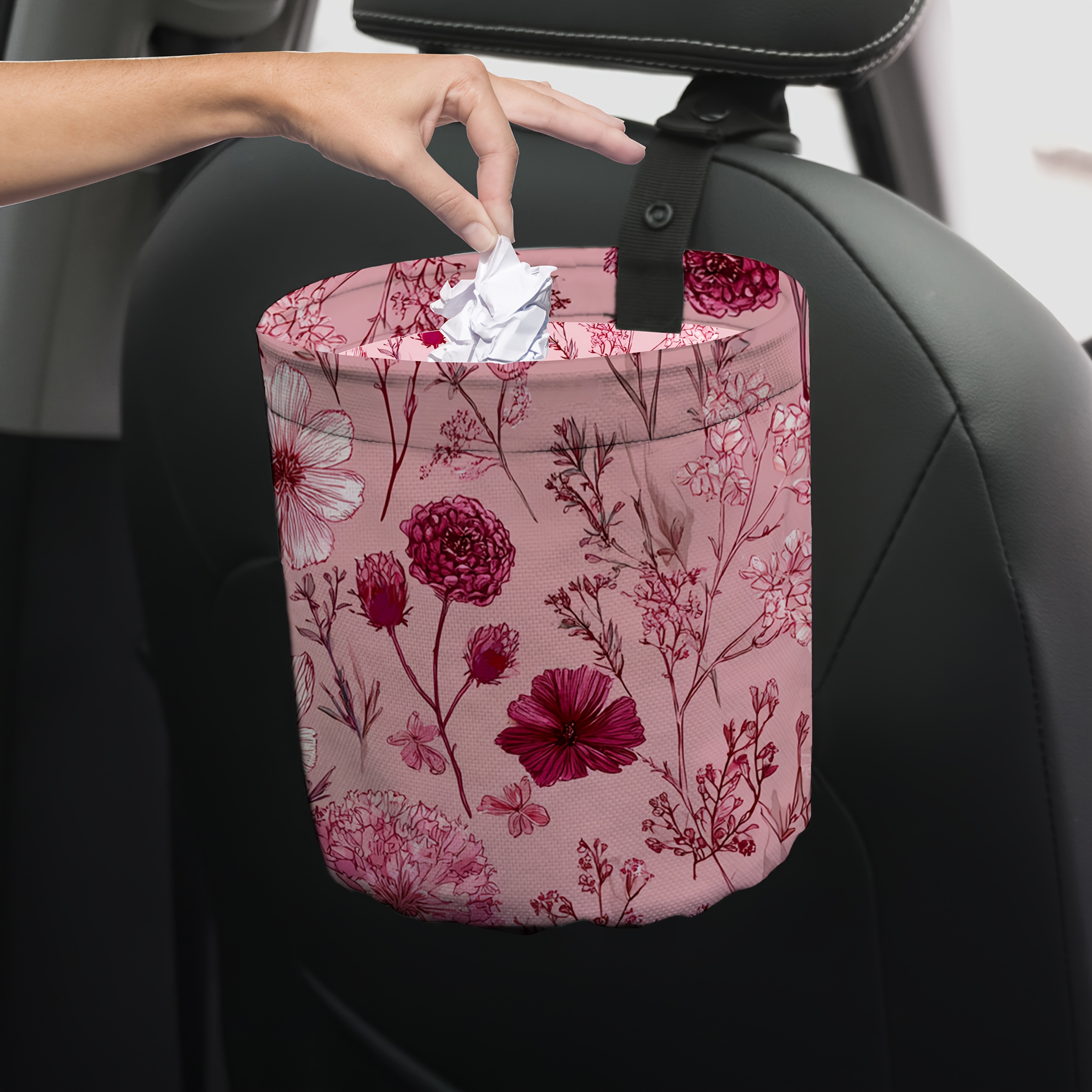 TEMU Collapsible And Reusable Car Trash Bin With A Delicate Pink , Perfect For Automotive Waste Disposal And Storage For Additions In The Front And
