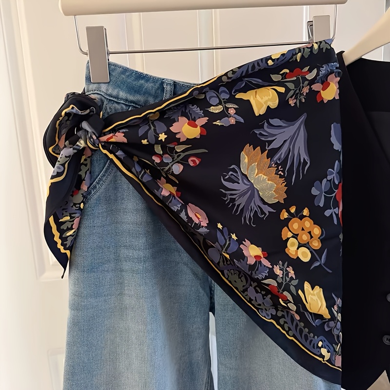 TEMU 2026 Autumn/winter New Fashionable Versatile Scarf Belt Decoration Baotou Scarf Flower Triangle Scarf Scarf Scarf Tie Waist Pair With Women