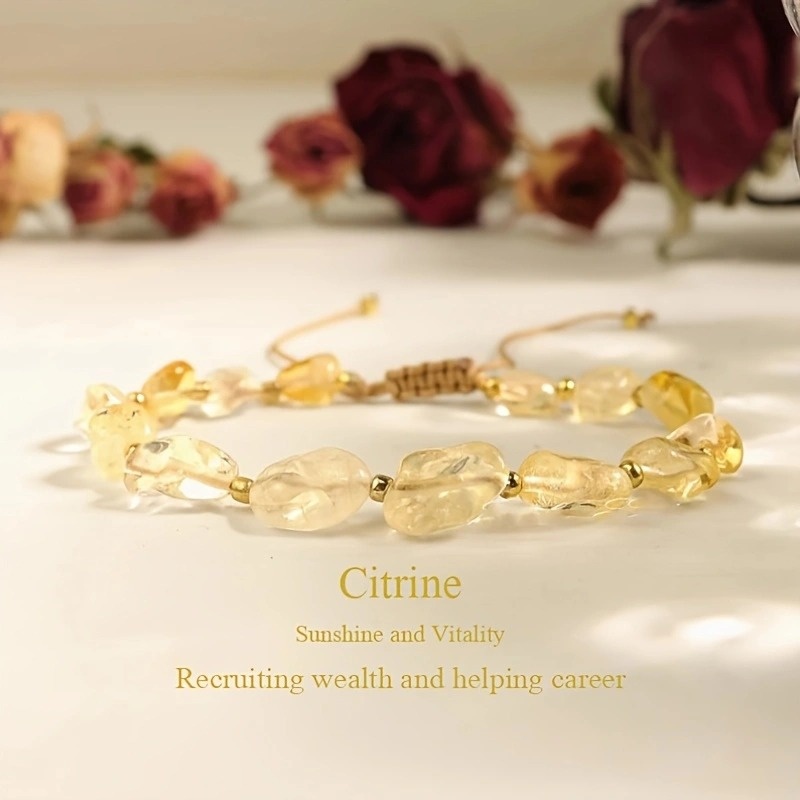 Natural Stone 1pc Citrine Bracelet - Natural Stone Decorated Bracelet - Exquisite Lemon Quartz Bracelet Sun Cluster Bracelet For Your Wife And Girlfriend