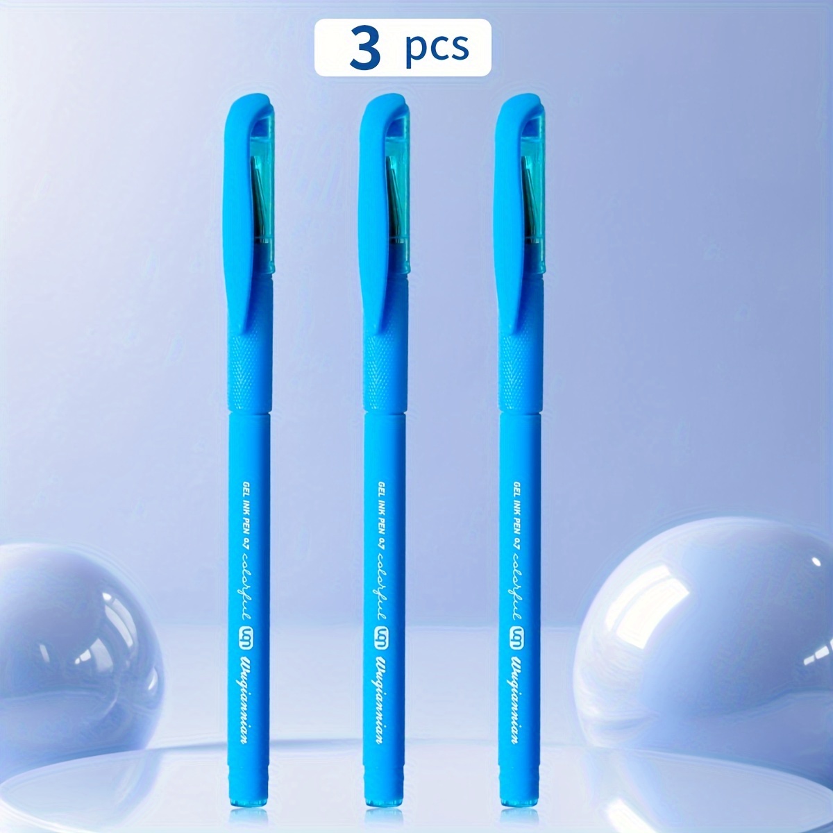 Image of Wqn 3/6pcs Ins Blue Gel Pen, 0.7mm Gel Pen, Quick-drying Ink, Smooth Writing, Comfortable Pen Grip, Handbook Pen, Practice Pen, Suitable For School Office Back-to-