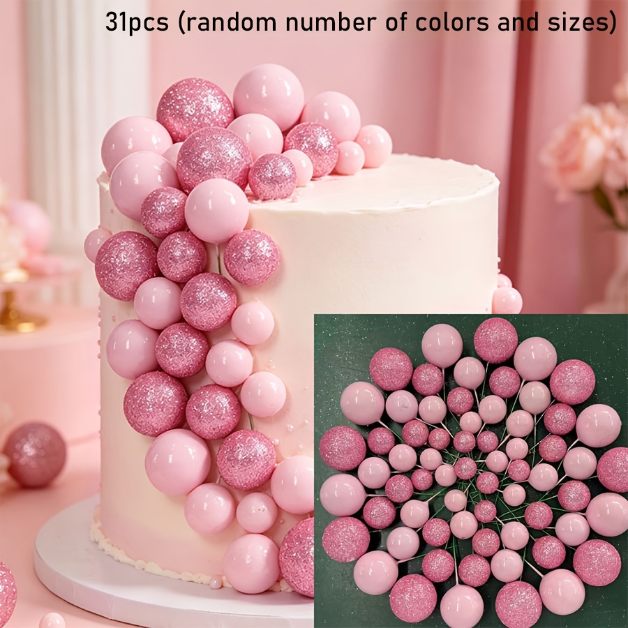 TEMU Pink Matte Cake Decorations, Random Assortment Of Colors And Sizes, Mixed-size Glitter Sequin Glitter Powder Round Ball Picks, Girly Sweetheart