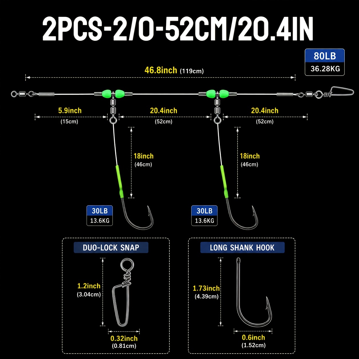 TEMU 2pcs Pre-tied Saltwater Flapper Fishing Rigs, 2-hook Paternoster Leader Options With Anti- Droppers, Beads, Snap Swivels & High Carbon Steel