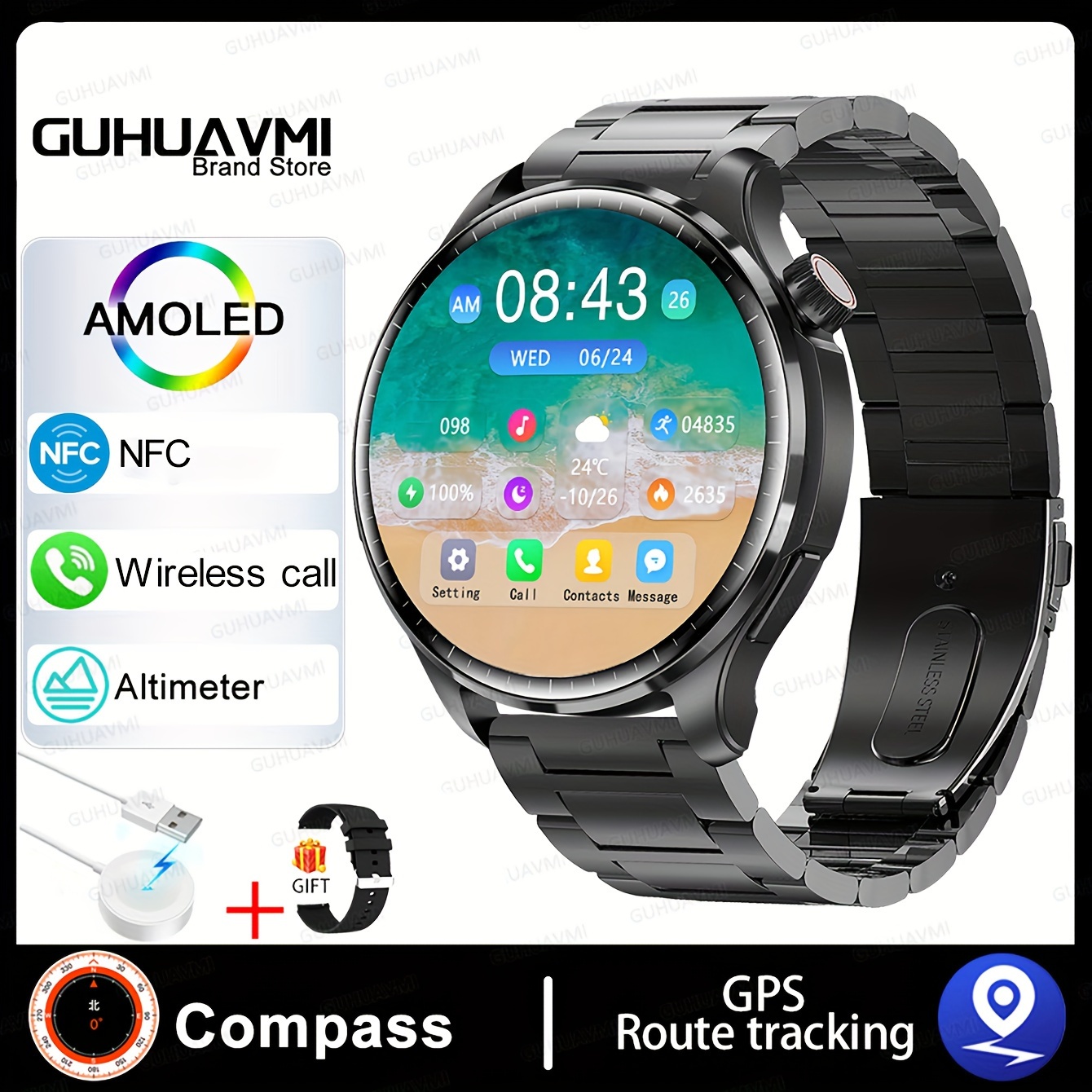 GUHUAVMI 2024 Nieuwe Heren Sport Slim Horloge GPS Track NFC Temu