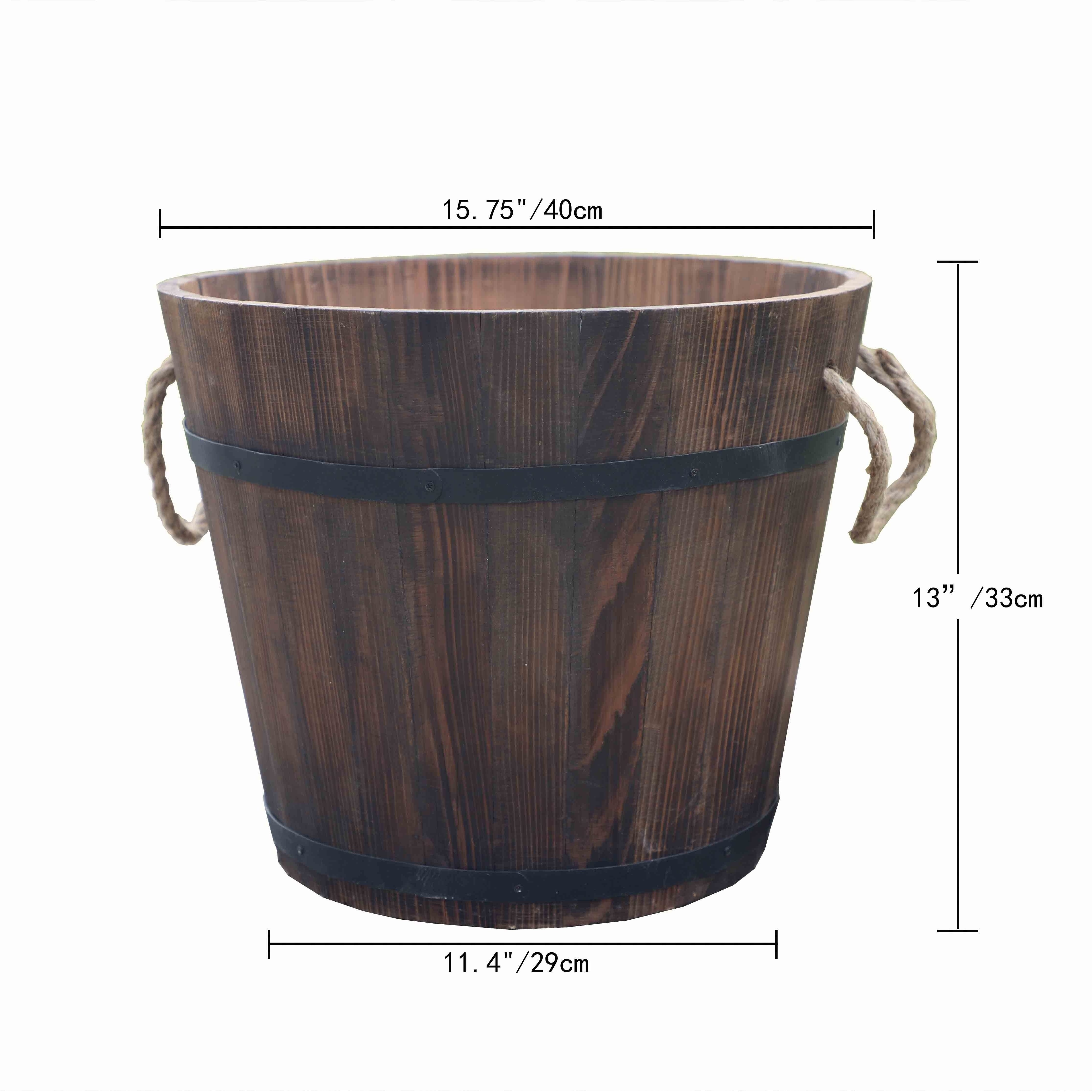 Image of Rustic Whiskey Barrel Planter - Indoor/outdoor Wooden Flower Pot With Drainage Hole, Garden & Lawn Care