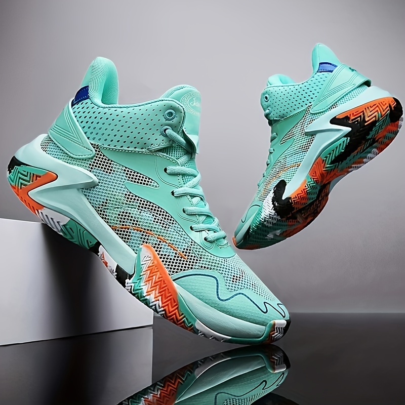 *'s Youth Basketball Shoes Lightweight Cushioned Sneakers with  Breathable Mesh Upper, Turquoise Orange/Black Accents Cushioned Rubber  Sole,