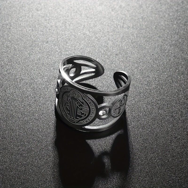 Stainless Steel Adjustable Saint Benedict Ring, Unisex