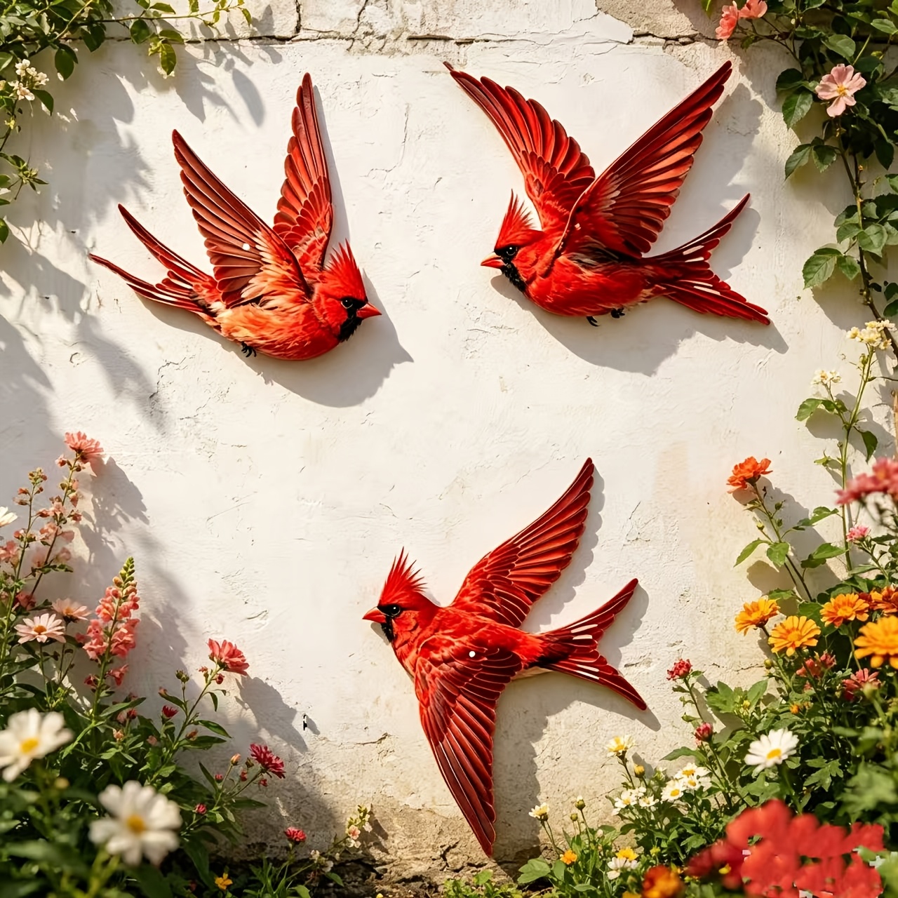 TEMU 2d Flat - 3pcs Red Bird Outdoor Wall Decoration, High-definition Painting, Outdoor Garden Wall Decoration, Bar Decoration, Holiday Decoration, ,