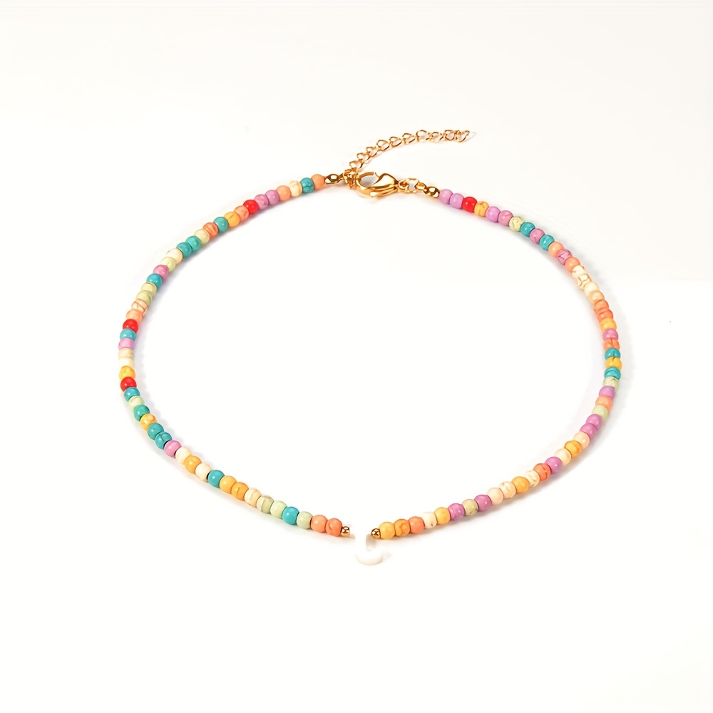 Bohemian Beaded Necklace with Turquoise Initial Pendant