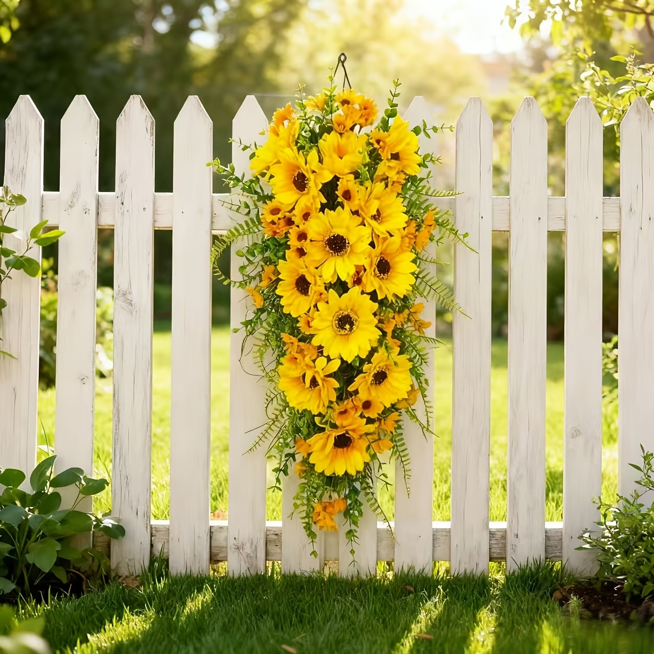 Image of 1pc, Rustic Farmhouse Sunflower Wreath (mini 50% Shrunken) - Lifelike Yellow Floral Wreath For /indoor Decor: Welcome Gate, Fireplace, Wedding Party Pillars, Home Decoration Christmas Halloween